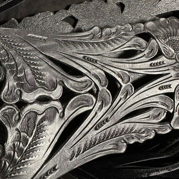 Ralph Lauren Collection * Spring 13 Black Western Tooled Leather Contour Belt - Picture 15 of 17